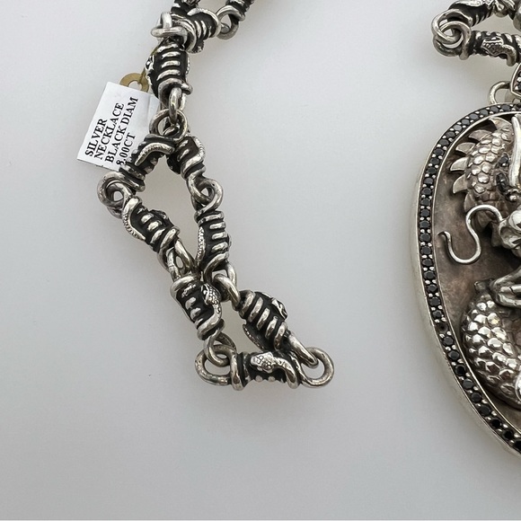 Men’s Silver Necklace with Black Diamonds - Picture 7 of 8